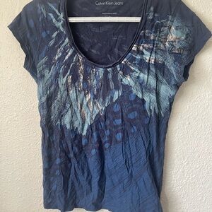 Calvin Klein Jeans Blue Fitted Cap Sleeve Tee